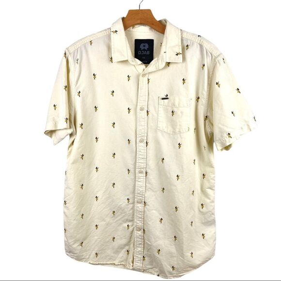 DJAB Hula Pastel Yellow Cotton Short Sleeve Button Up Shirt Size L - Picture 2 of 7